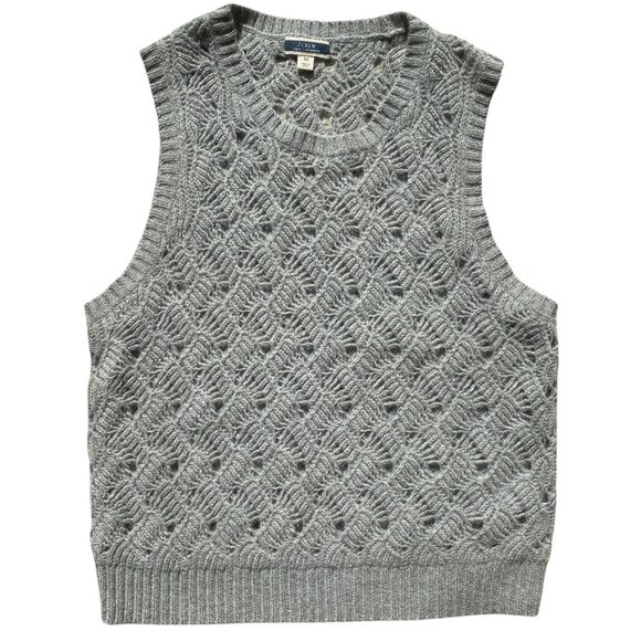 J Crew Cashmere Pointelle Sweater Vest Shell Gray Academia Preppy Quiet Luxury-M - Picture 1 of 9